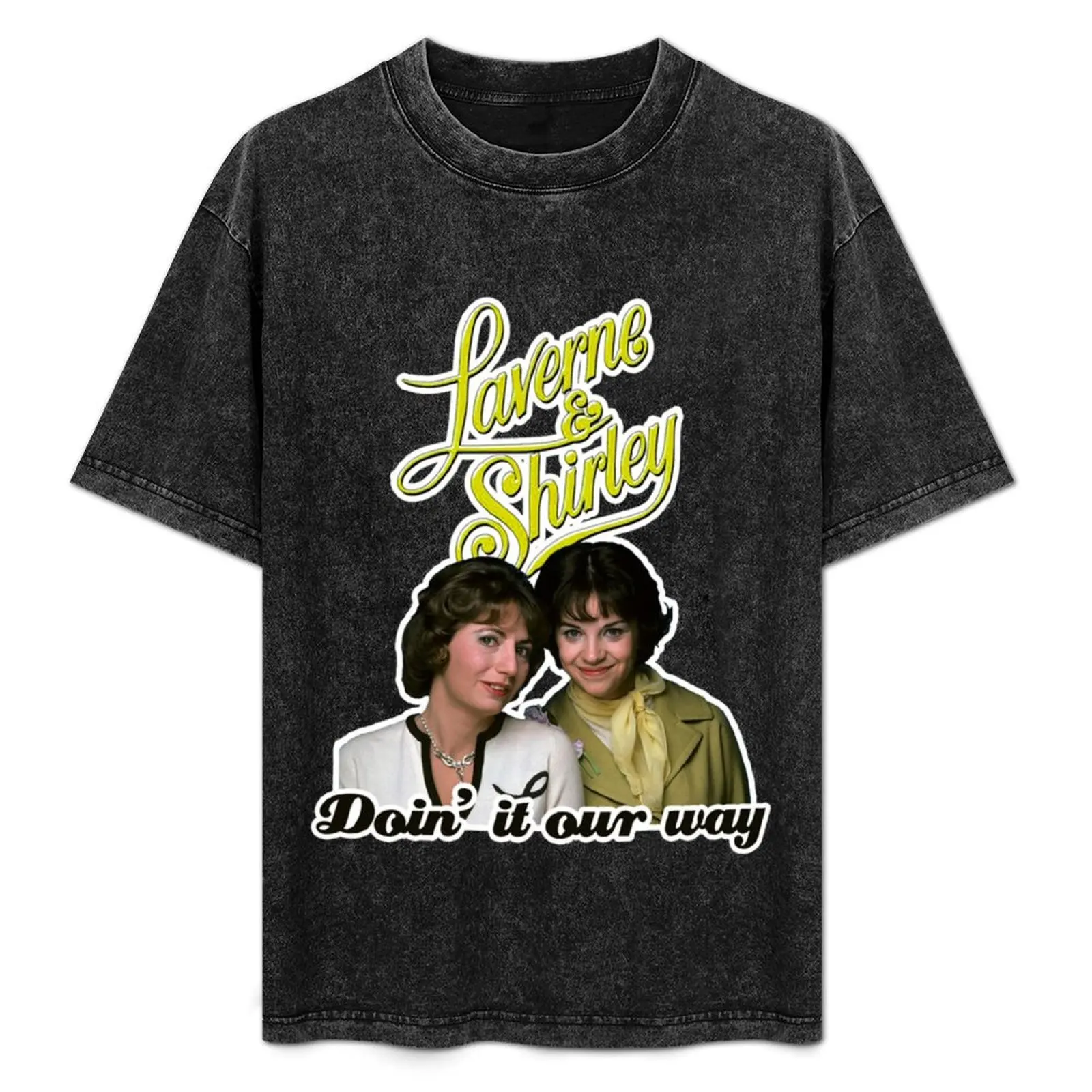 

Doin it our way - Yellow Laverne & Shirley 70s Retro Tribute T-Shirt Work Wear Breathable Tee