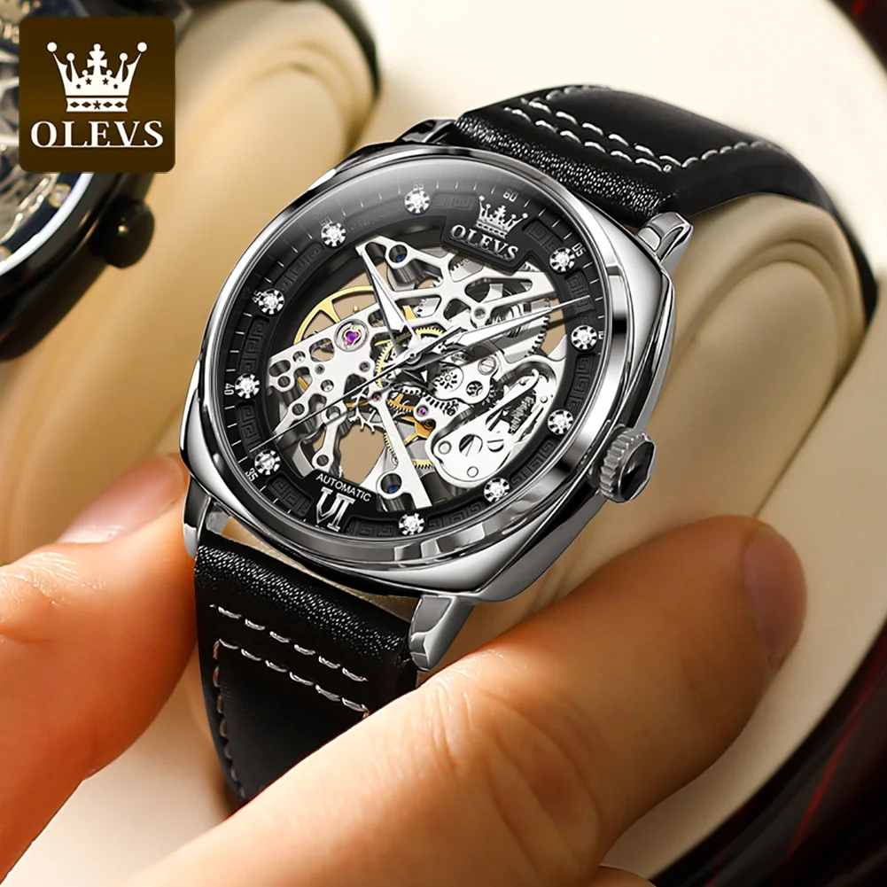 OLEVS Original Luxury Brand Men's Skeleton Automatic Watch