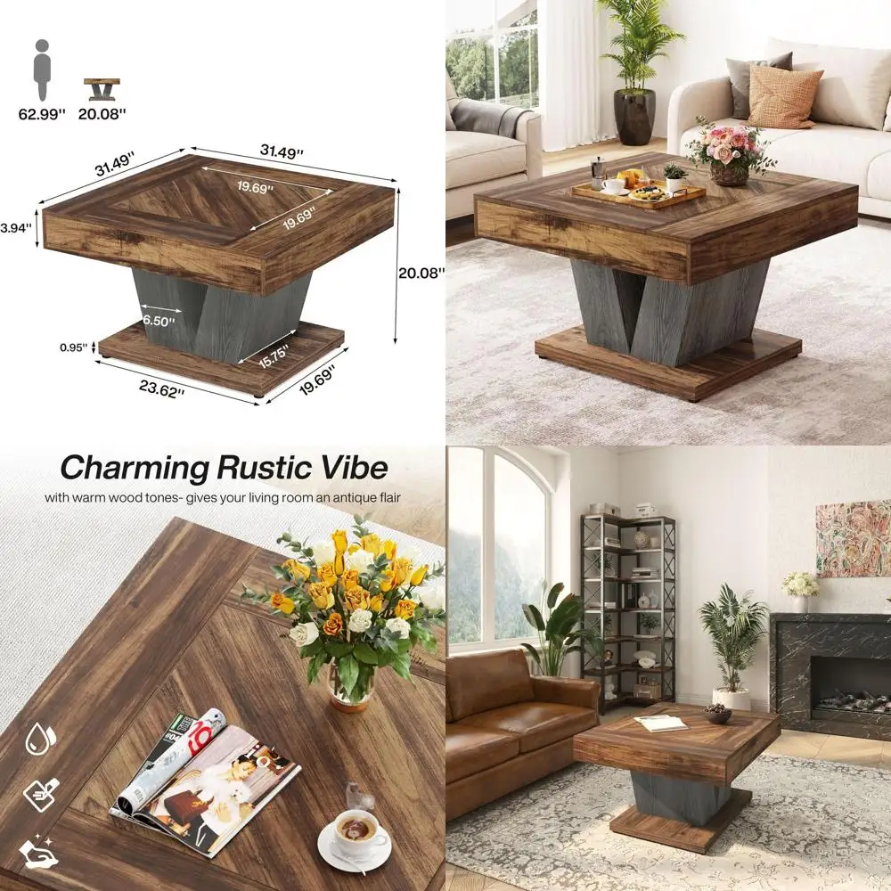 

Modern Rustic Brown & Black 31.5 Wood Coffee Table for Living Room