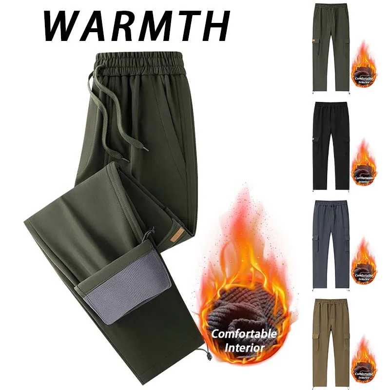 Autumn Winter Men's  Waterproof Pants Fleece Thick Warm Overalls Outdoor Sport Anti-scratch Casual Pants Warm Fashion Pants