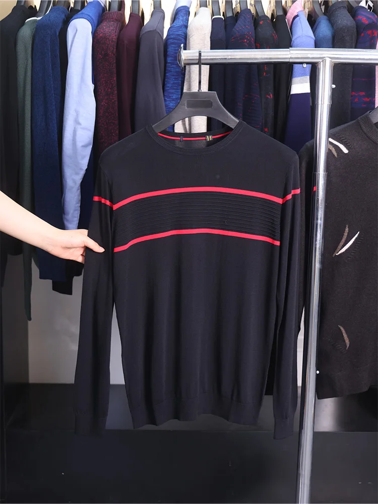 

Soft Skin-friendly Men's round Ne Long Sve Knitted Sweater Spring Autumn Horizontal Stripes Easy-to-wear Casual Youthful...