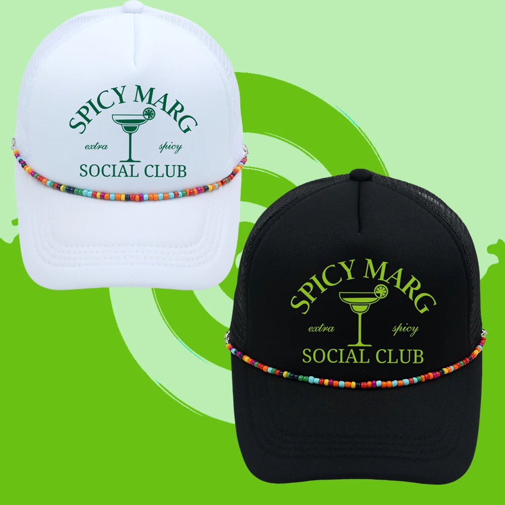 Spicy Margarita Trucker Hat Cocktail Girls Club Printing Baseball Cap Summer Beach Woman Mesh Cap Adjustable Buckle Unisex