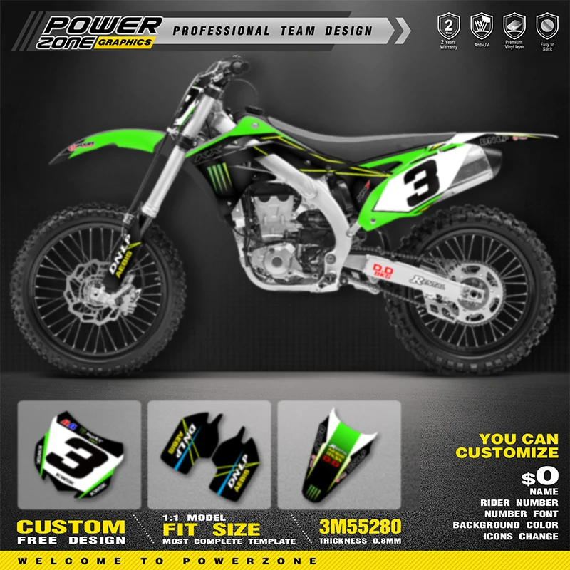 

PowerZone Custom Team Graphics Backgrounds Decals For 3M Stickers Kit For Kawasaki KXF450 KX450F 2012-2015 KXF450 Motorcycle 03