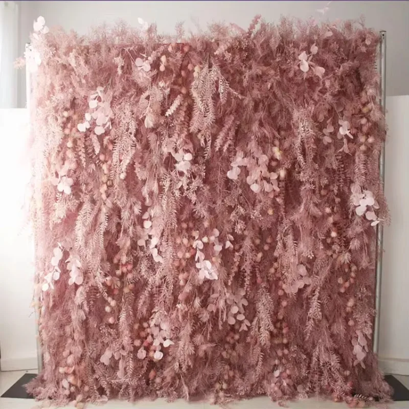 Decoración de boda 5D niebla tropical artificial hojas de rima pampas hierba flor pared panel de fondo pampas artificiales hierba wal