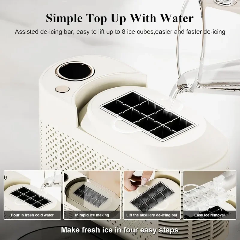 【ترقية 2025] ماكينة صنع الثلج المحمولة 12 فولت/110 فولت/220 فولت لسيارة التخييم في المكتب المنزلي - ماكينة صنع الثلج المكعب السريع مع إيقاف تلقائي