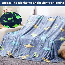 Luminous Unicorn Dinosaur Throw Blanket for Girls Boys Plush Flannel Blanket Christmas Tree Glow in the Dark Super Soft