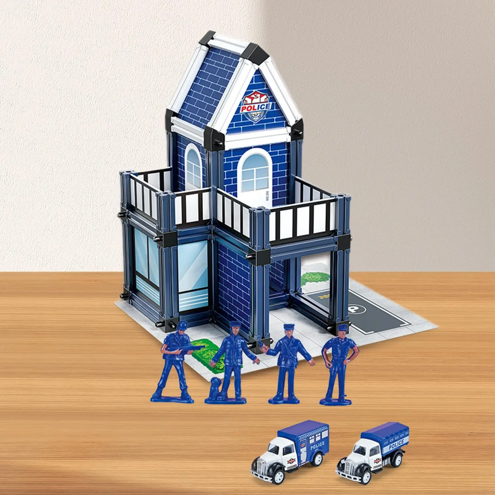 Police Station Building Kit with Police Car Self Assemble for Sand Table Accessory Diorama Architecture Model Holiday Gift