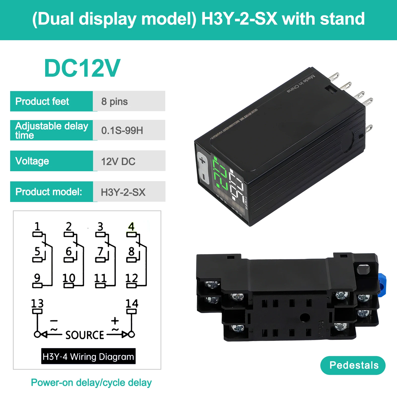 Adjustable Delay Timer Relay LED Display Relay 8 X 6 X 3 Cm Digital Time Relay 12V DC Voltage 14-pin Model Time Relay