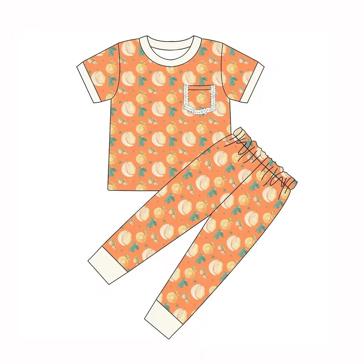 New boutique children's set short-sleeved peach leaf print trousers girl's set baby zipper jumpsuit children's blanket