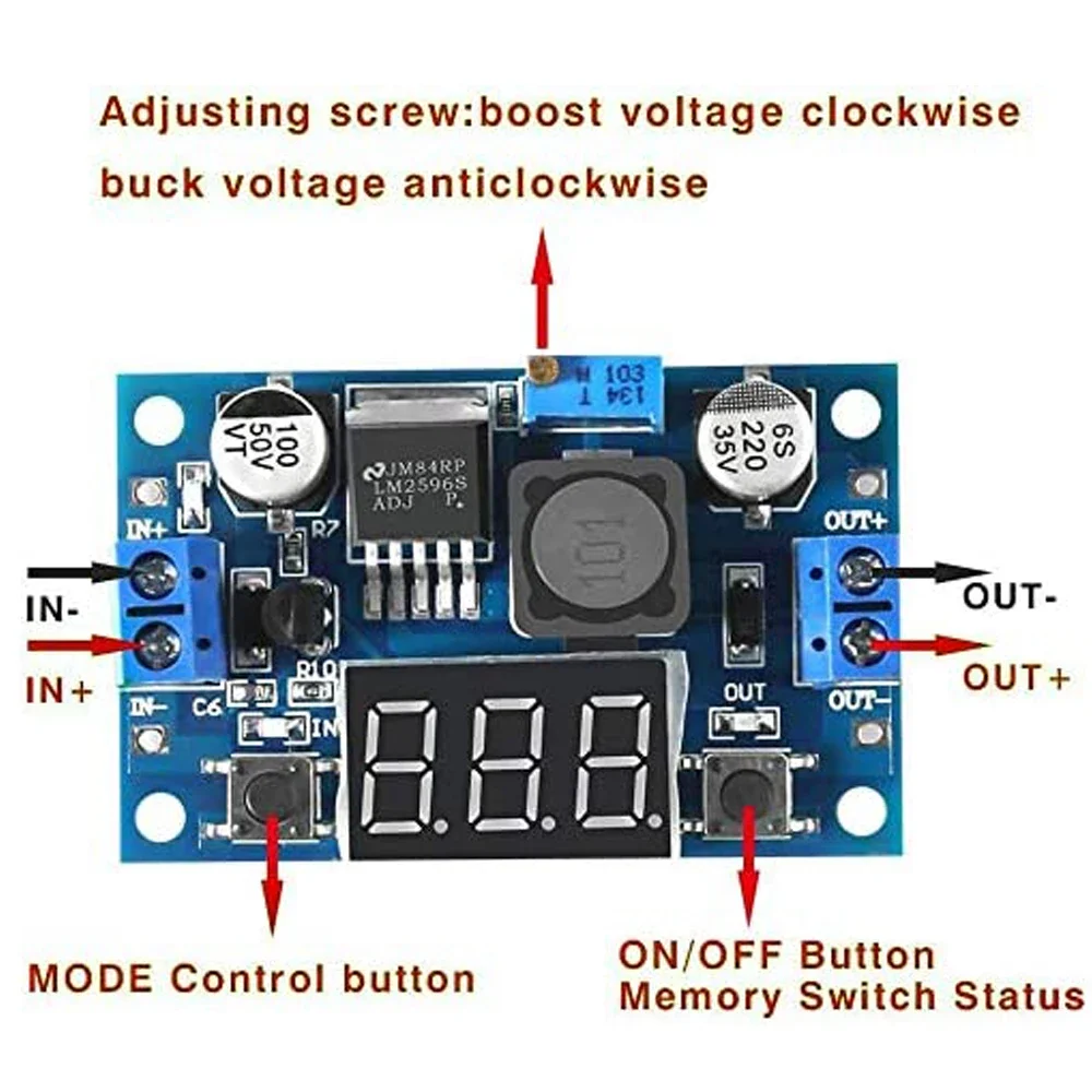 

LM2596S Adjustable Voltage Regulator 4.0-40V to 1.25-37V DC 36V to 24V to 12V to 5V Variable Volt Power Supply Car Motor Buck