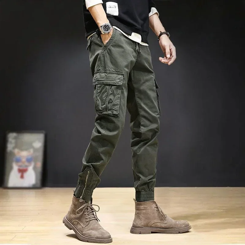 Men's Cargo Pants Stacked Slim Male Trousers Multipockets Multi Pocket Black Casual With 2025 New In Designer Cheap Cheapest