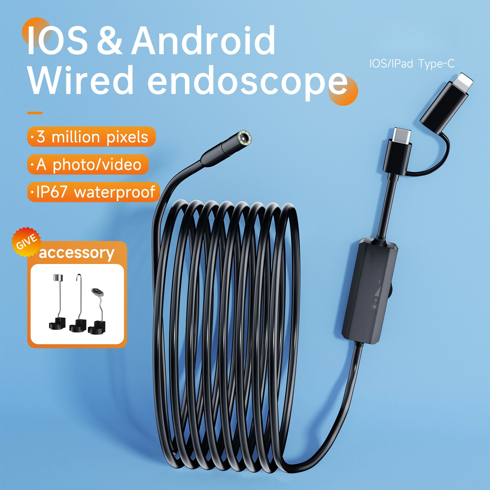8mm Endoscope For Android Iphone&IOS Smartphone Car Pipe Automotive Boroscope Sewer Inspection Tools Endoscopy Camera Device