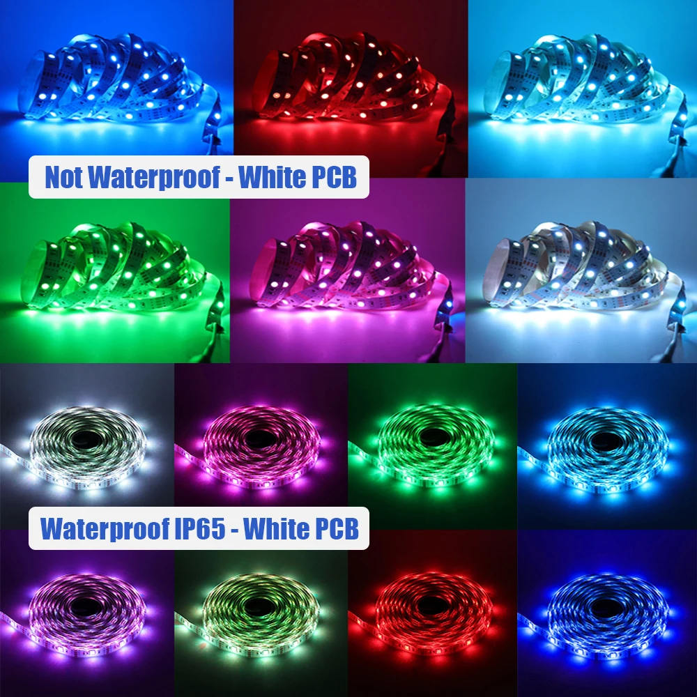 5v 5050 RGB LED-striplicht Flexibele tape Lamp Waterdicht 50cm 1m 2m 3m 4m 5m Met 4-pins stekker Wit / Zwart PCB Woondecoratie