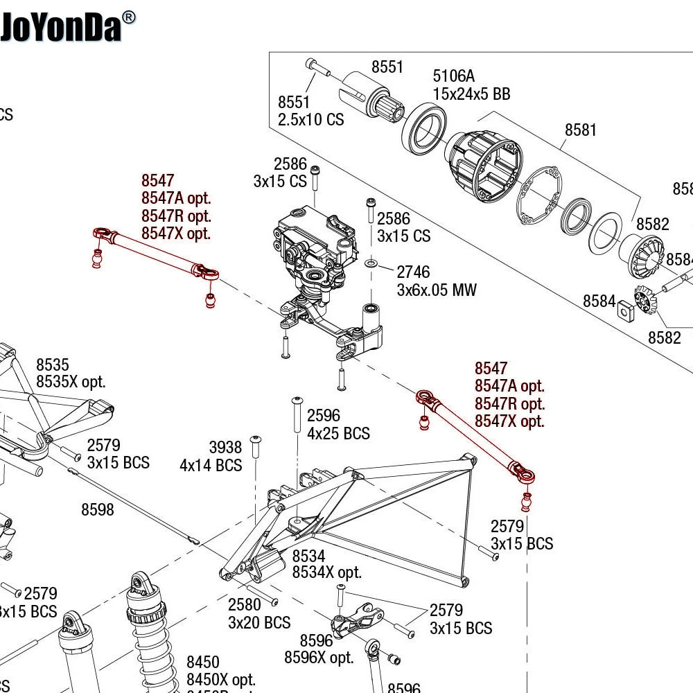 # 8547 Eslabones de punta delantera ajustables de acero (montados con bolas huecas) para RC Traxxas Pro-Scale Unlimited Desert Racer 85086-4