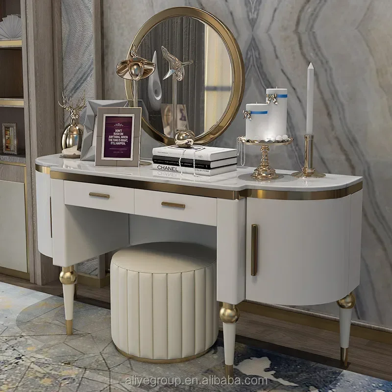 

Modern fashion style makeup table with metal stainless steel dresser bedroom dressing table With mirror