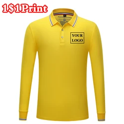 Long sleeved quick drying sports polo shirt Customized logo printed embroidery breathable men's and women's clothing