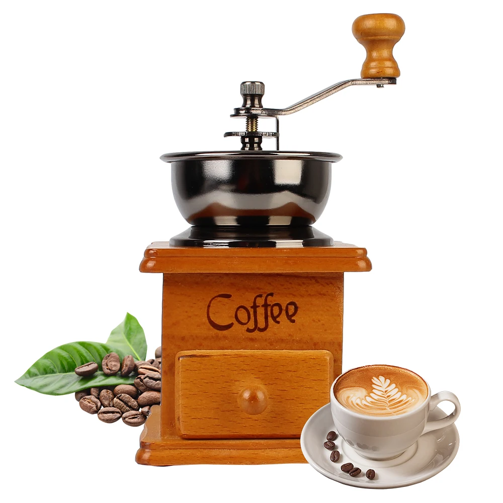 

Wooden Manual Coffee Bean Grinder Spice Burr Mill Coffee Utensils With Ceramic Millston Retro Style Stainless Steel Handle