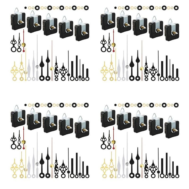 20 Pcs Clock Movement Mechanism Parts Silence Quartz DIY Wall Clock With 28 Different Pairs Clock Hands Replacement Kit