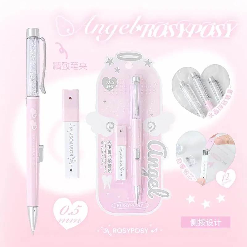 RosyPosy Crystal Mechanical Pencil Set,0.5mm Side Press Low Center of Gravity Ergonomic Automatic Pencil for Students,Sketching