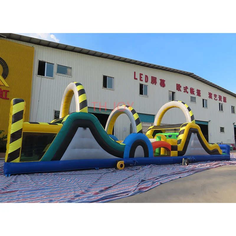 by ship to door, 16x4m Outdoor Inflatable Obstacle Course, Team Work Sport Games Inflatable Obstacle Course With bouncer Slide