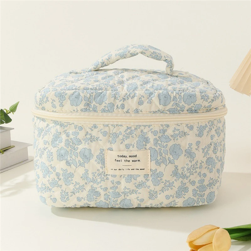 Borsa portaoggetti in cotone trapuntato da donna borsa per il trucco stampata estetica borsa cosmetica per Organizer da toilette di grande capacità