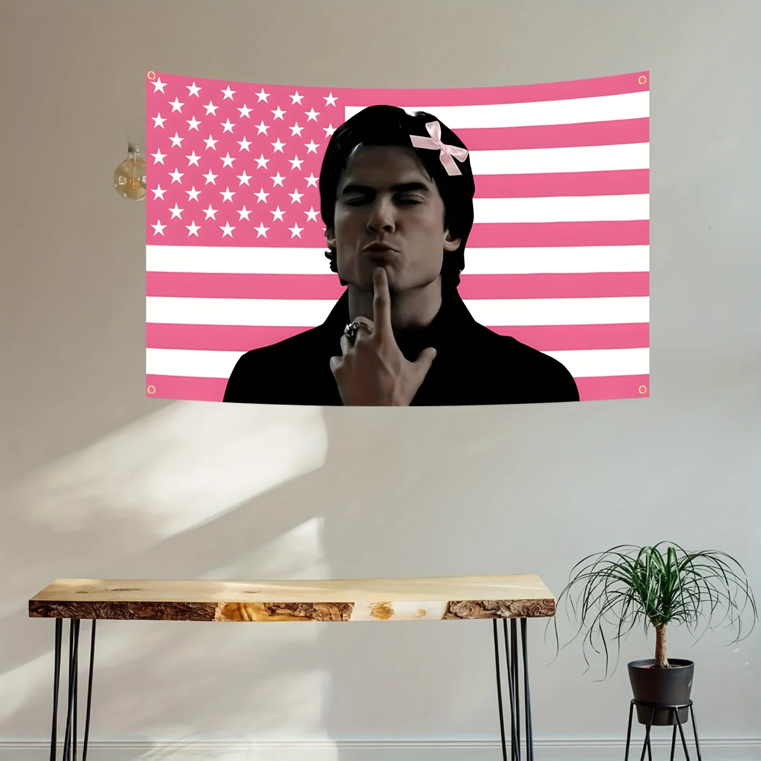 1pc Damon Salvatore Pink American Flag Tapestry, Vampire Diaries Fan Wall Hanging, Cool Room Stuff, Large Size, Polyester 2D Pri