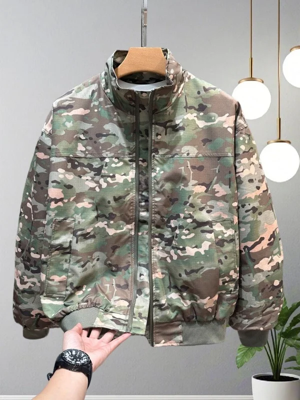 

American Sle Casual Jaet Tee-Proof Stand Collar Outdoor Faionable Workwear Flight Versatile Outerwear Top for Men