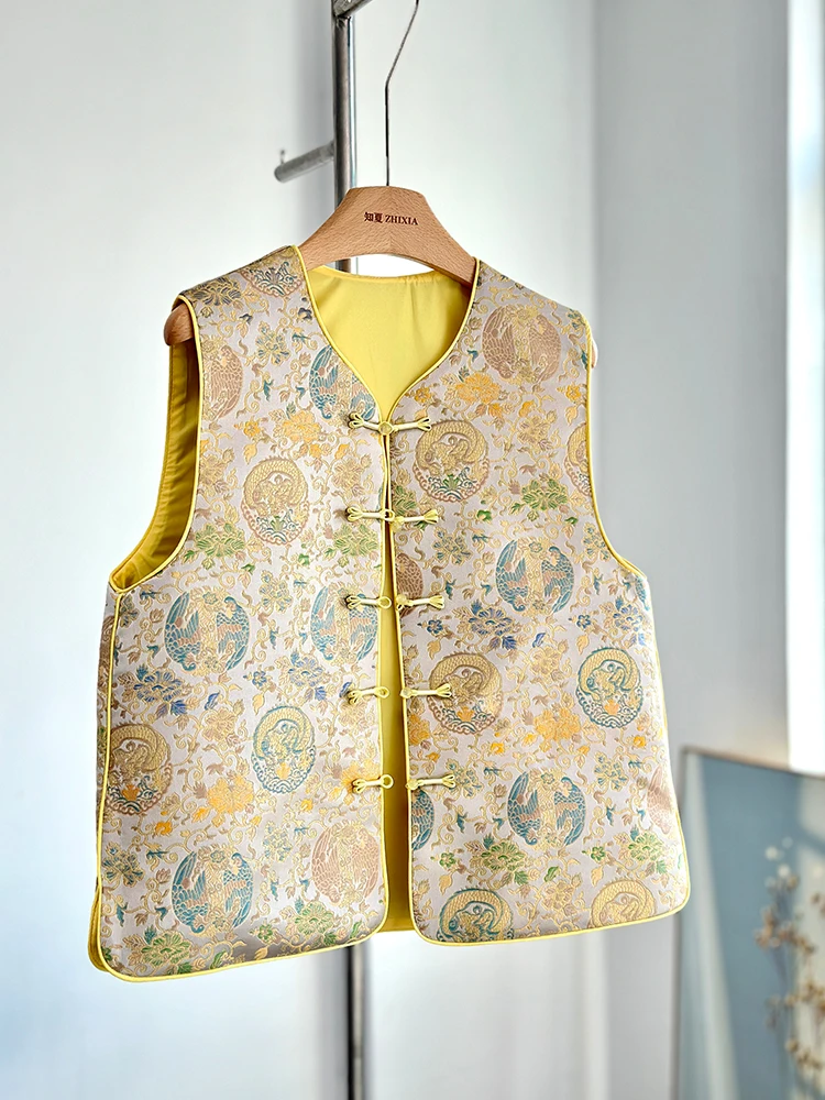 High-End Yellow New Chinese Style Vest Women's Spring Thin 2025 Light Girl's National Outer Wear Waistcoat Top