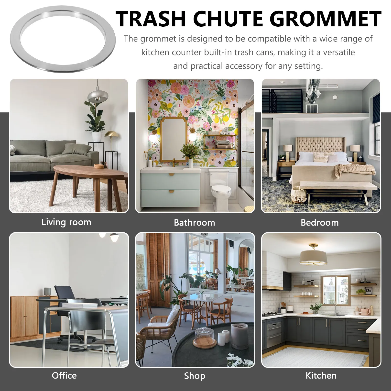 

Встраиваемый мусорный люк для кухонной столешницы, круглый, из нержавеющей стали, металлический, для отходов, экономия места, устойчивый к царапинам