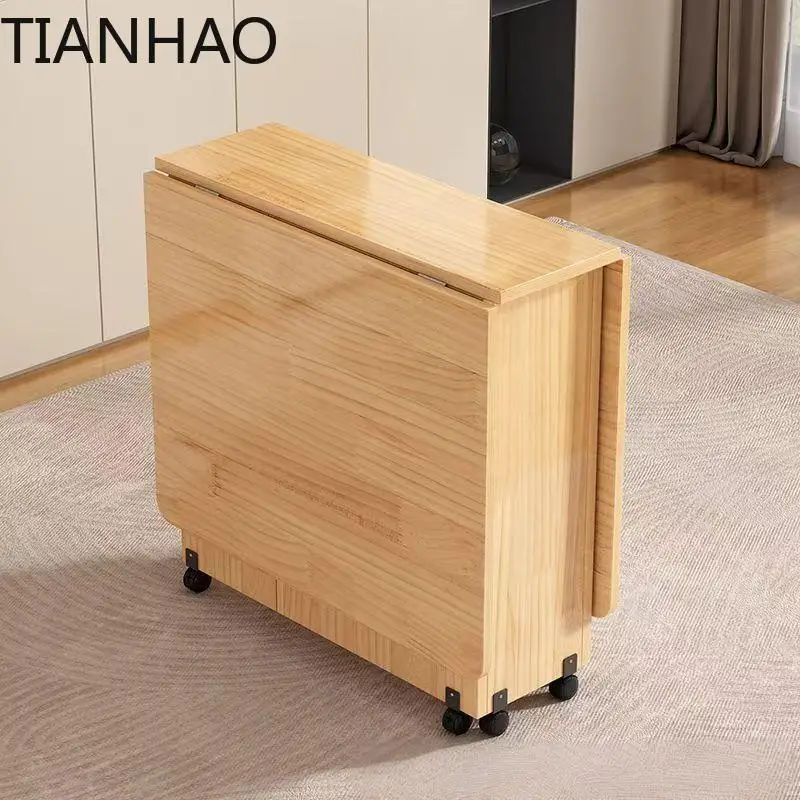 Solid wood folding dining table small household dining table multifunctional rectangular movable folding table