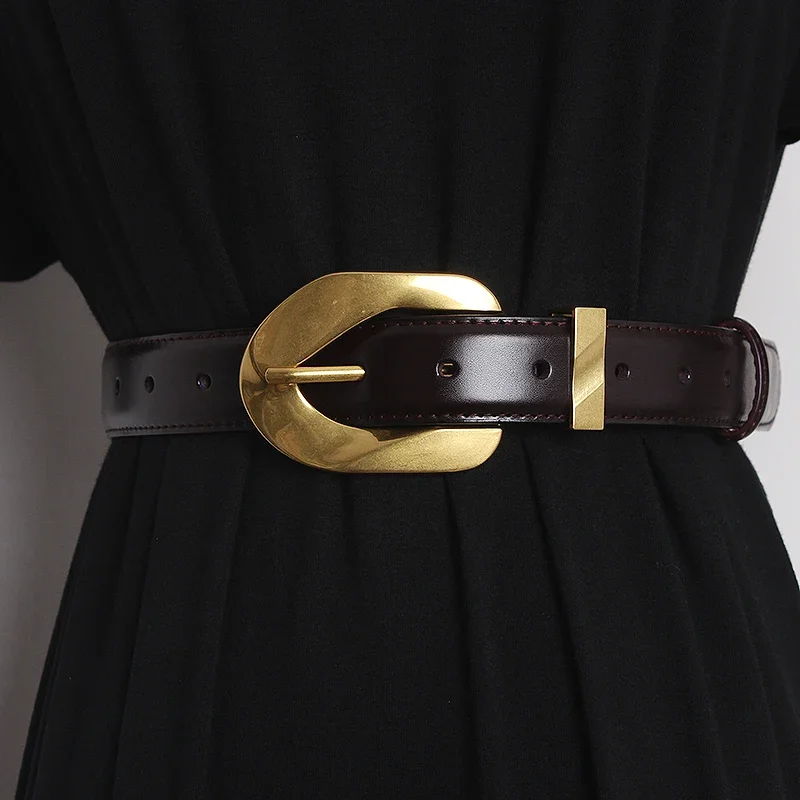 2.8cmVintage Genuine Leather Women's Belt with Metal Pin Buckle