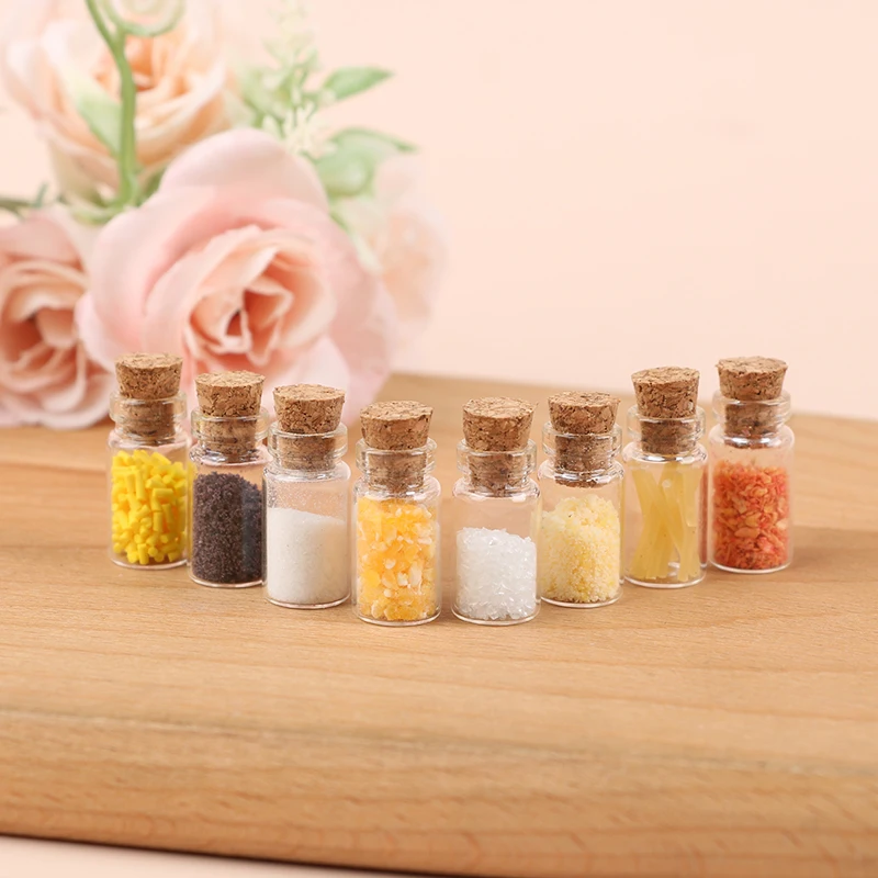 8Pcs/Set 1/12 Dollhouse Mini Glass Seasoning Bottle Simulation Kitchen Model Toy