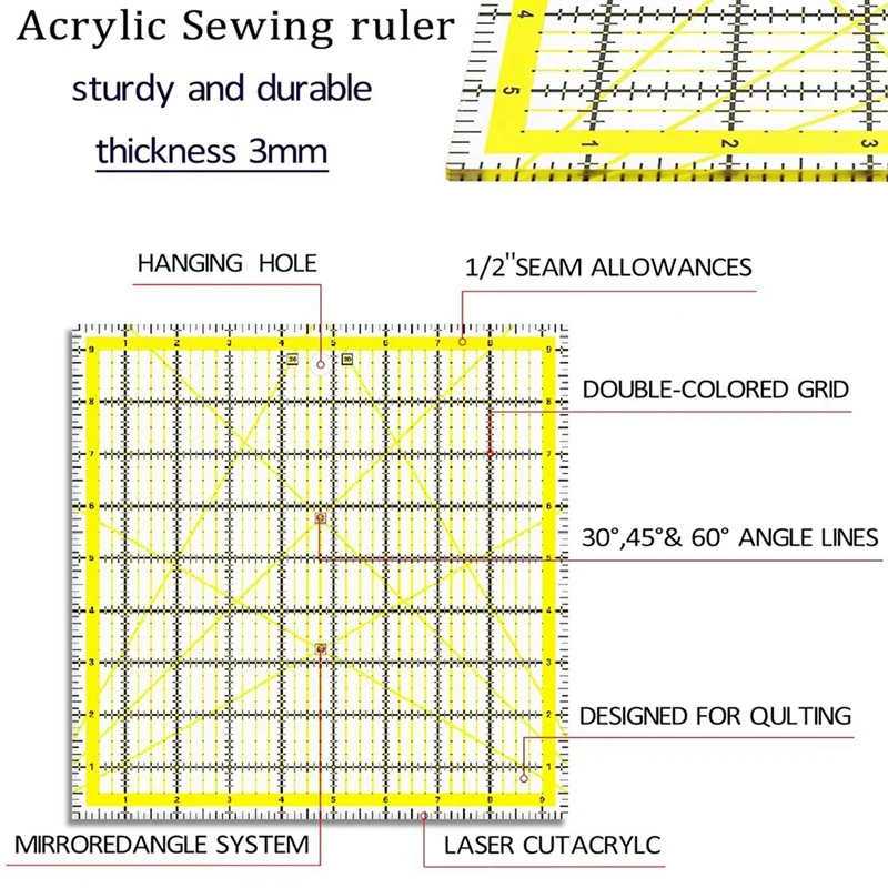 4 PCS Quilting Ruler,Quilting Templates Acrylic Square Ruler (4.5X4.5In,6X6in,9.5X9.5In,12.5X12.5In) With Non Slip Rings