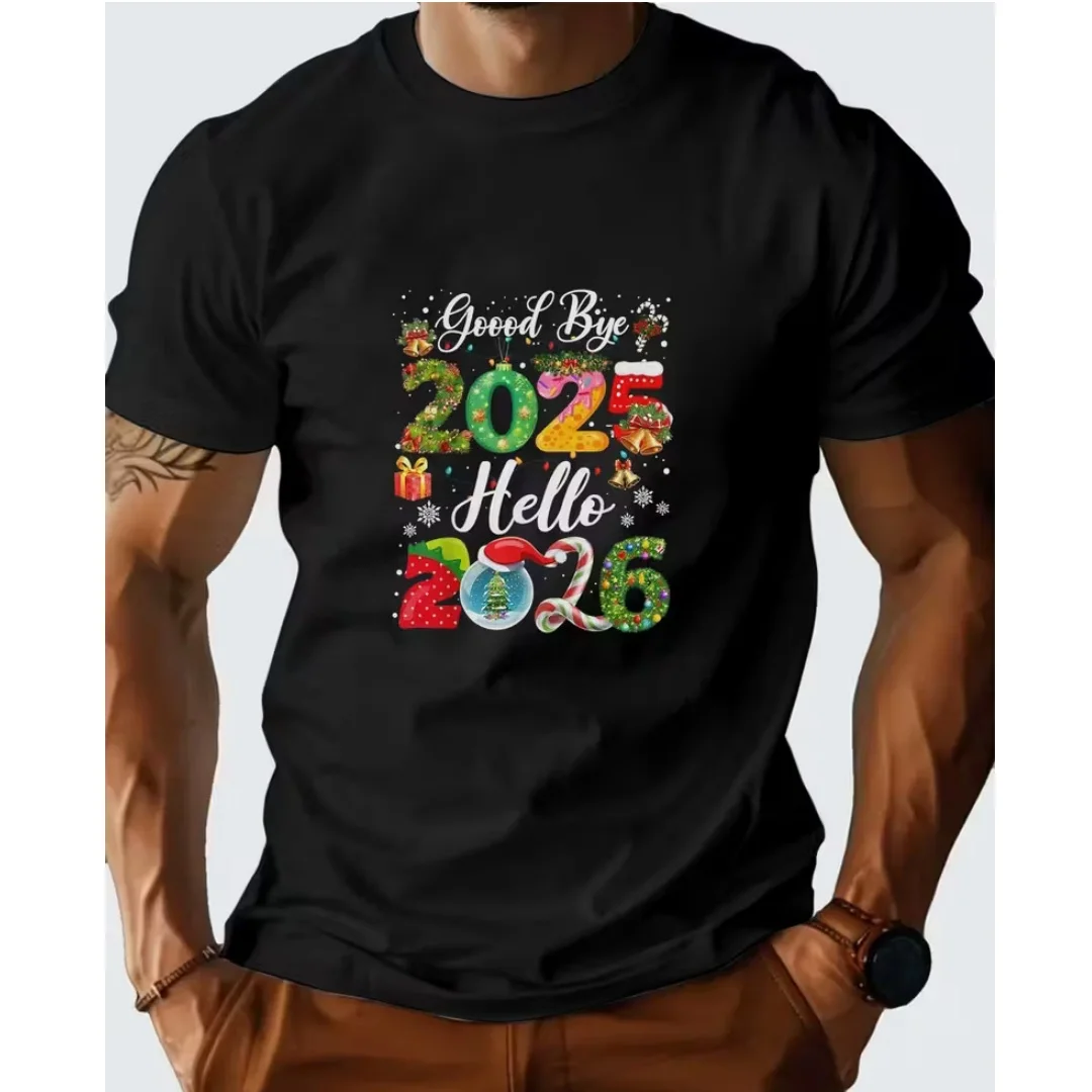 

2025 Good Bye Hello 2026 Printed Short Sleeve T-shirt New Year Gifts For Boy And Girl Fashion Men Clothes Women's Tee Trend Tops