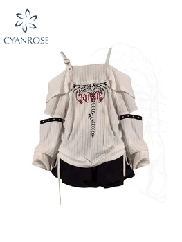 Frauen Drucken Pullover Gestrickte Pullover Harajuku Koreanische Y2k Lange Ärmel Oversize Pullover Jumper Vintage 2000er Jahre Kleidung 2024 herbst