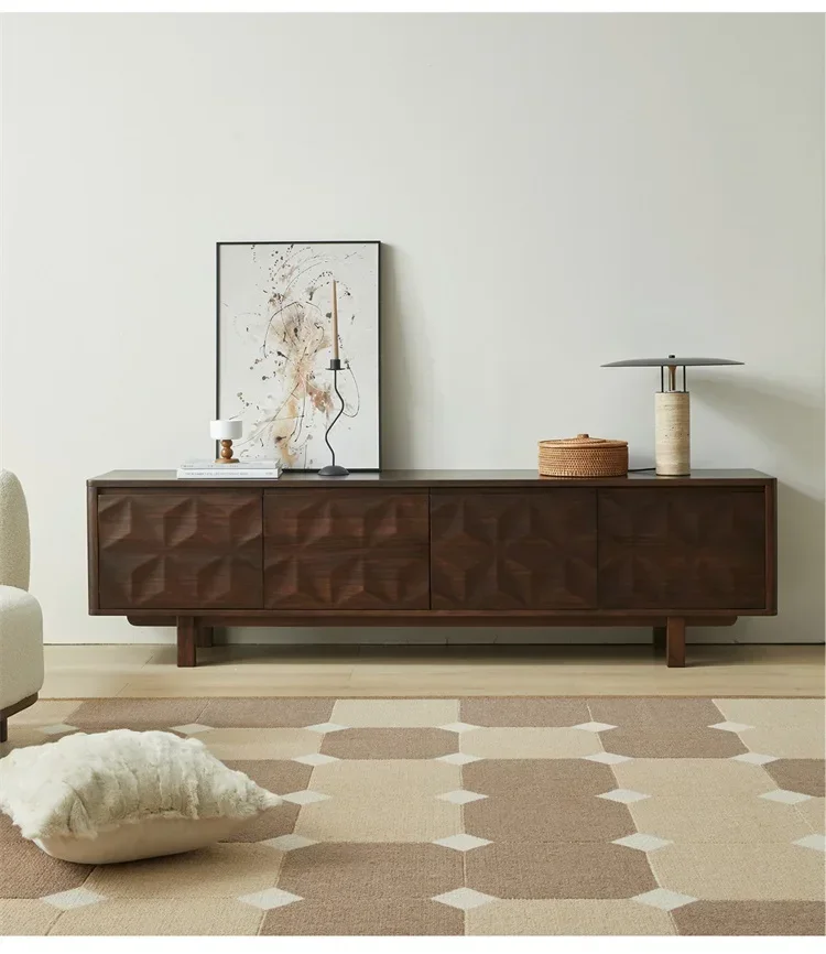 

Chinese Ancient Style Black Walnut Wooden TV Cabinet Modern Minimalist Living Room Four-Door TV Cabinet