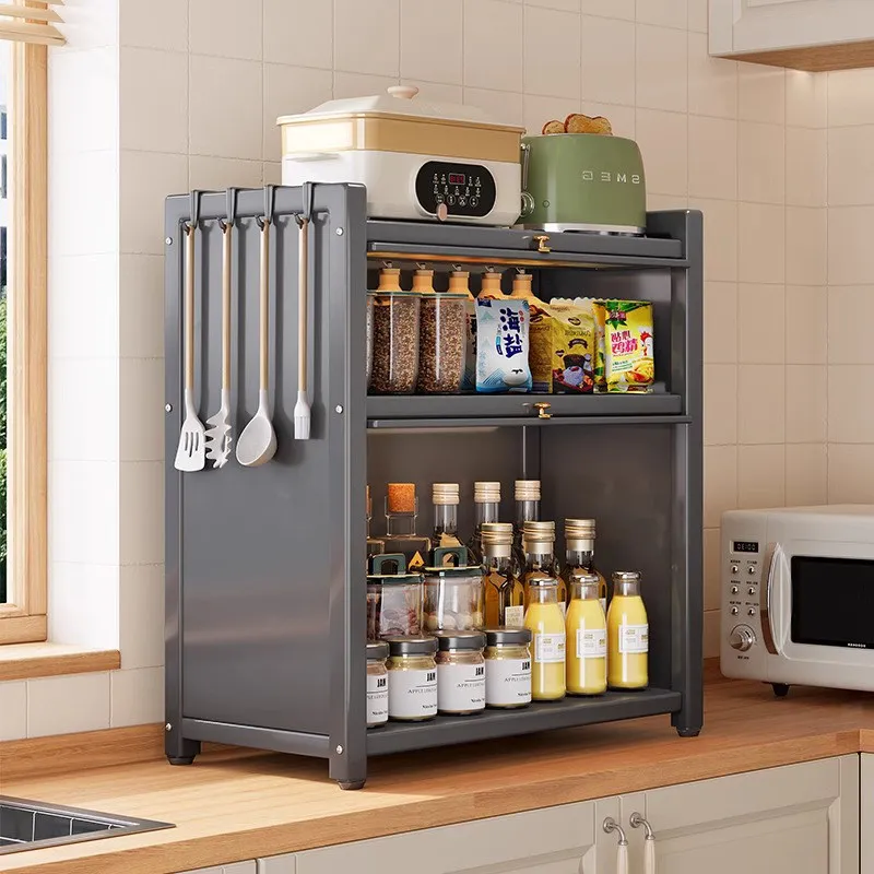 

Dustproof Spice Rack for Kitchen, Large Capacity Anti-Rust Storage Cabinet, See-Through Seasoning Holder Transparent Door