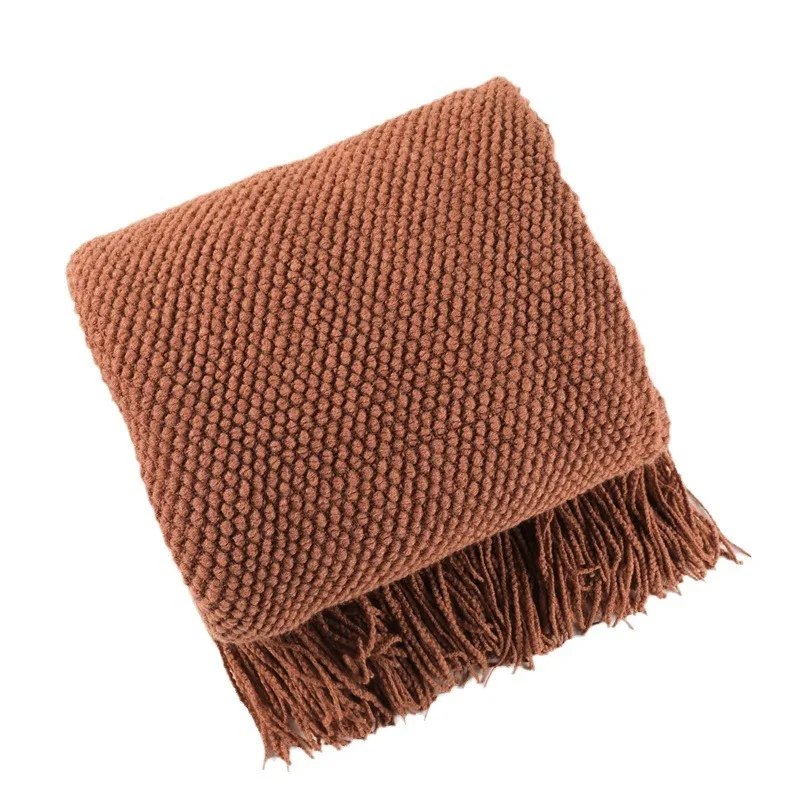 Pineapple Grid Knitted Blanket Solid Color Fringe Decoration Blanket Cover Soft Bean Blankets For Office Nap Couch and Bed Xmas