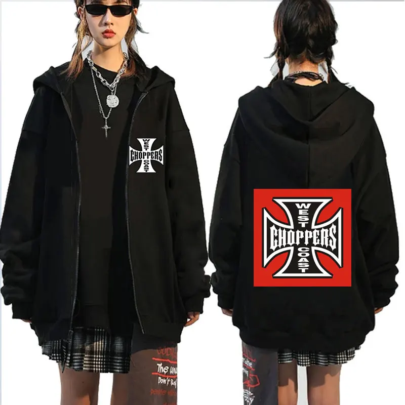 

West Coast Choppers Cross Logo Print Zip-up Hoodie Men Women Winter Zipper Jacket Hoodies Man Vintage Oversized Sweatshirts Coat