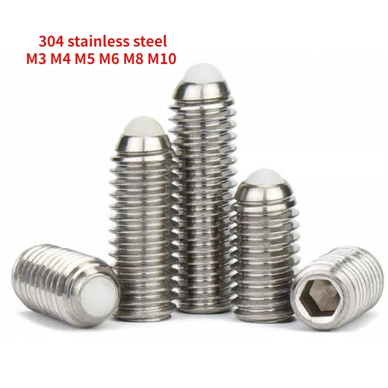 

10/20pcs M3 M4 M5 M6 M8 M10 Pom Ball 304 Stainless Steel Hex Socket Allen Spring Ball Plunger Grub Set Screw