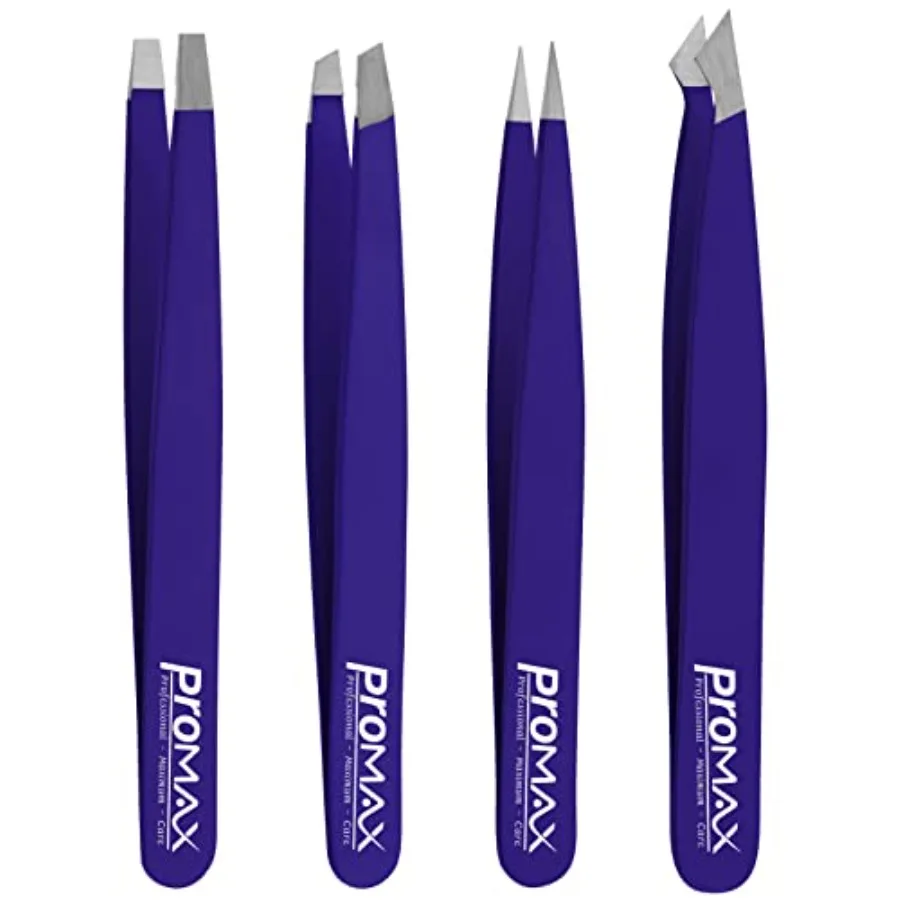 PromaxCare Tweezers Set - Professional Stainless Steel Tweezers for Eyebrows - Great Precision for Facial Hair, Splinter and In