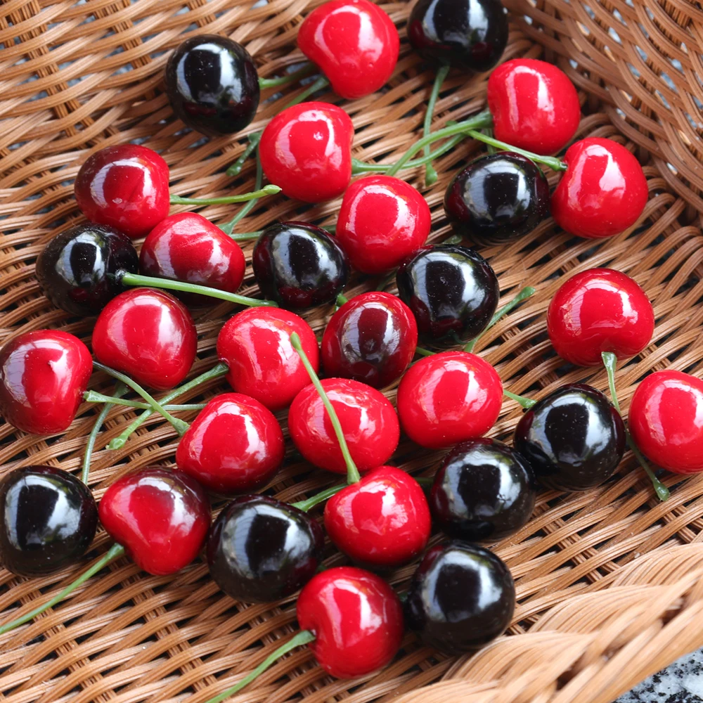 Cereza Artificial falsa para decoración del hogar, modelo de fruta de simulación, adorno artesanal de comida, accesorios de fotografía, fiesta, 50/10 piezas