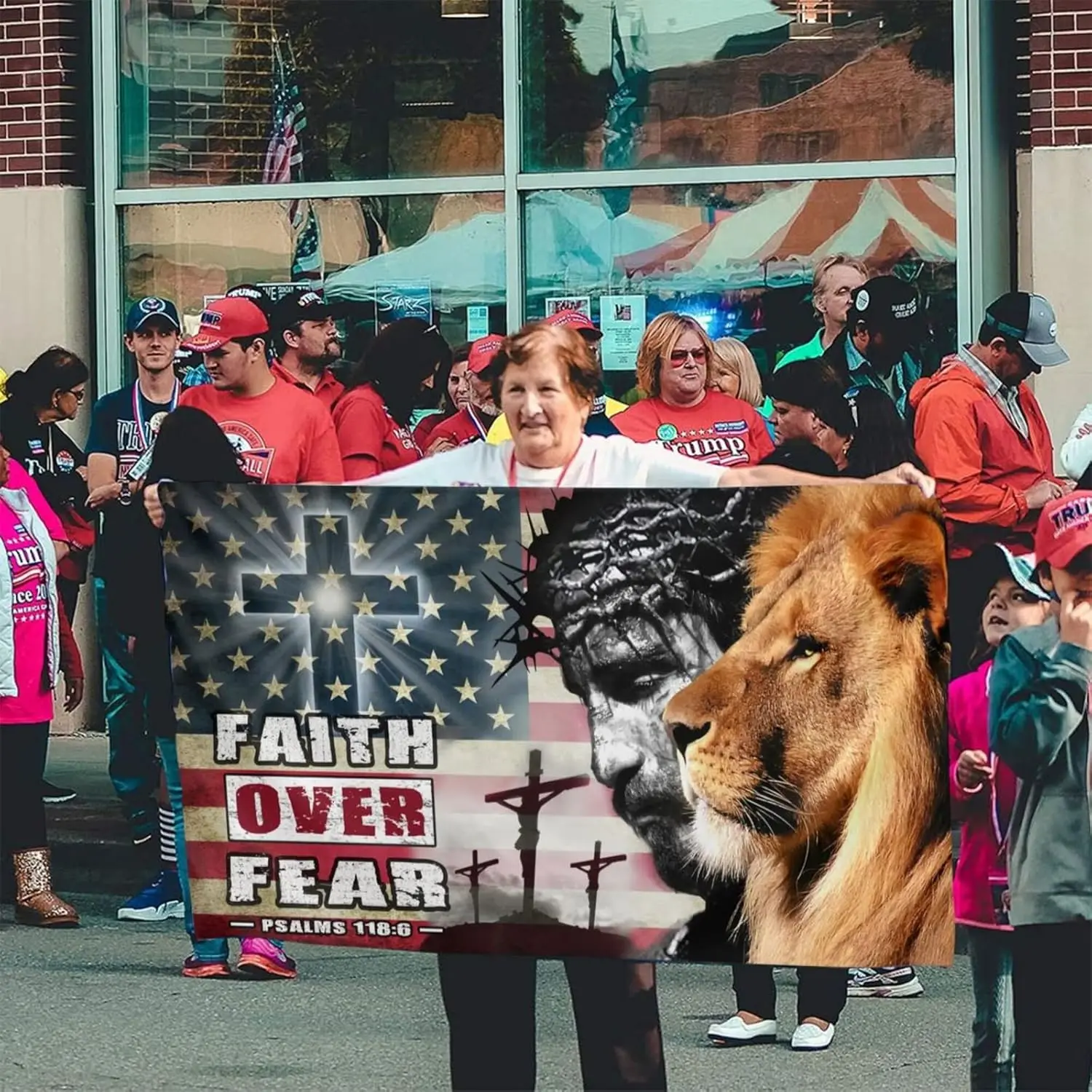 Faith Over Fear Jesus Easter Flag Outdoor Christ Judas Cross Lion American Flag Christian Banner Mirror Printing
