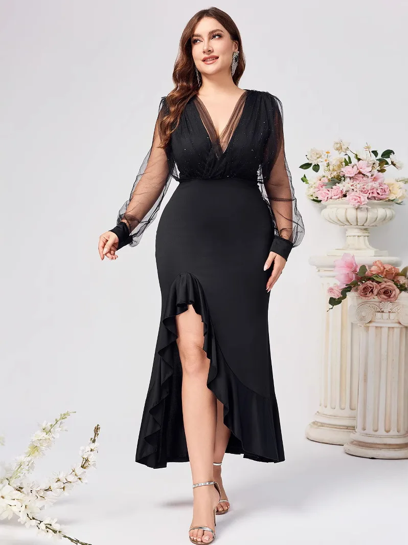 Ele V-ne Me Sve Dr Long Sve ثوب مسائي مقاس كبير تنورة نسائية عادية من ألياف البوليستر #5