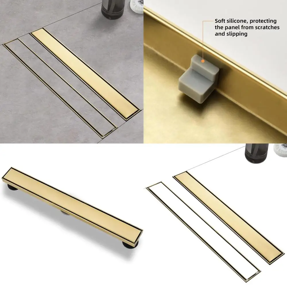 

28 Brushed Gold 304 Stainless Steel Rectangular Shower Drain with Tile Insert and Hair Catcher