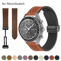Vintage Leather Watchband for Omega X Swatch Joint MoonSwatch Men Women Watch Strap Bracelet Silicone Band Accessories 20mm