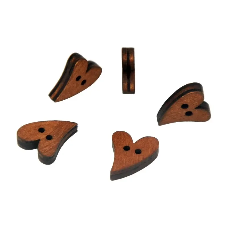 20pcs Love Wooden Buttons Chocolate Color 2 Hole Multilayer Heart Shape Wood Snaps for Scrapbooking Accessories Craft Supplies