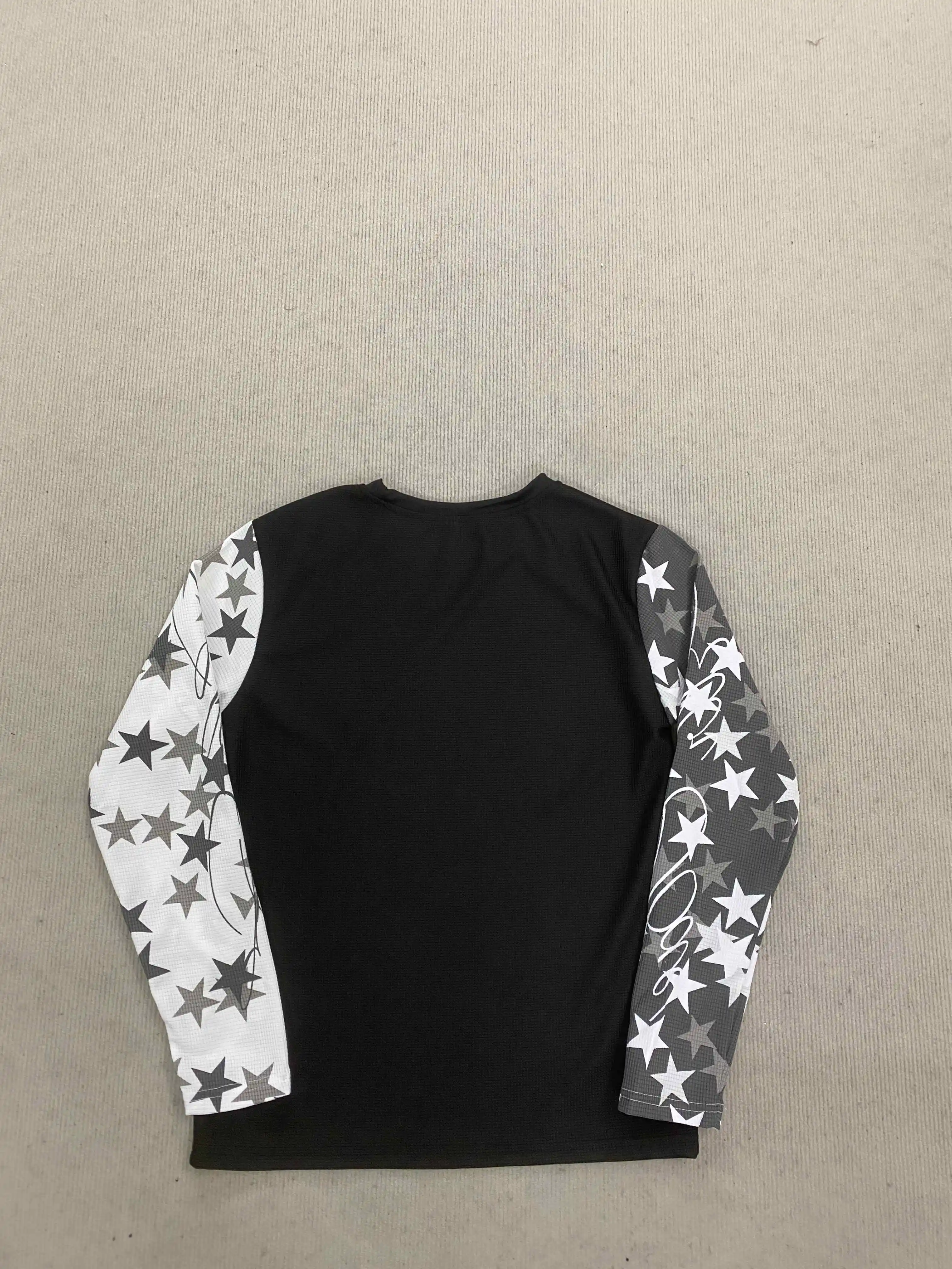 2025 inverno masculino e feminino nova tendência de rua gótica emenda em torno do pescoço camiseta americano retro moda y2k roupas