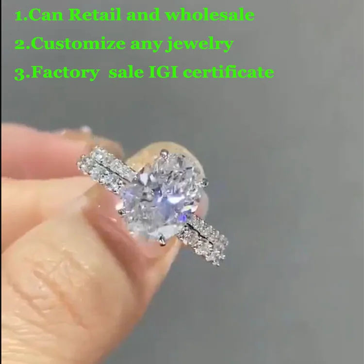 factory sell Oval D Color 3Ct IGI Lab Growing Diamond Ring one Set ring Solid 14K White Gold Ring wedding Ring