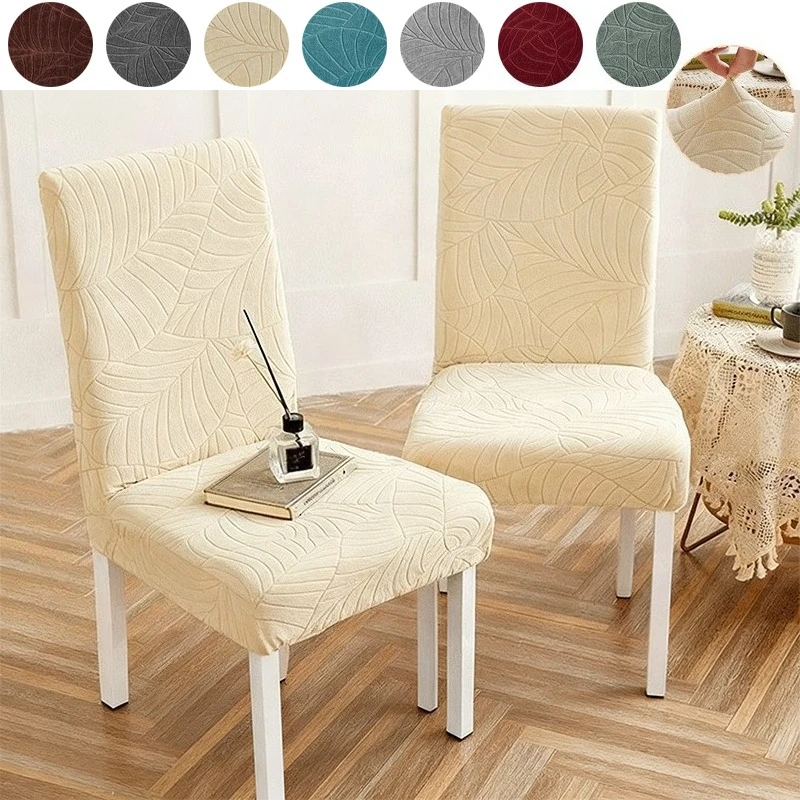 

High Elasticity Jacquard Seat Cover All Season Universal Anti Fouling Dining Chair Protective Cover Solid Color 1/2/4/6 Pieces